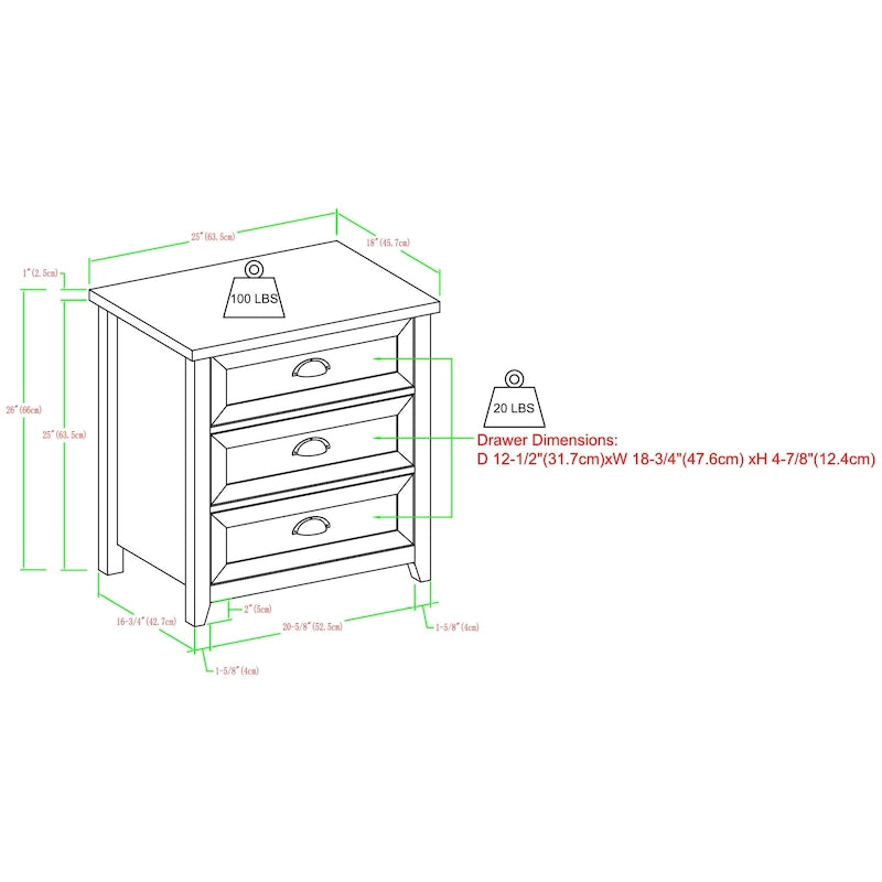 Middlebrook 3-Drawer Farmhouse Nightstands, Set of 2
