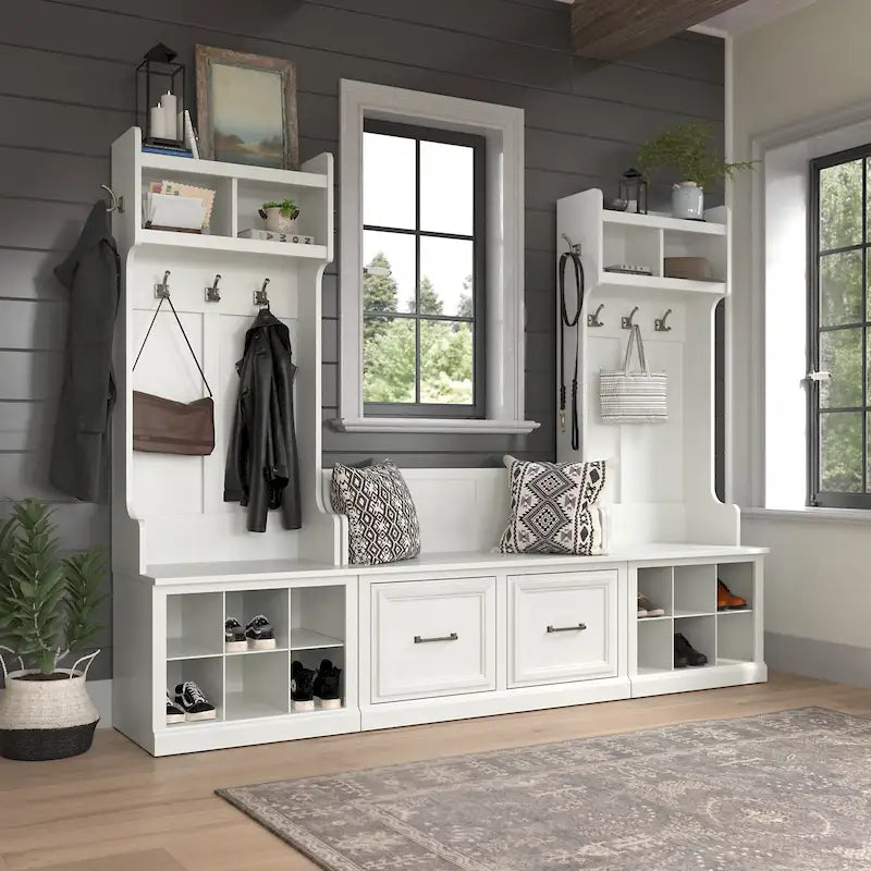 Woodland Hall Trees and Shoe Bench with Doors by Bush Furniture