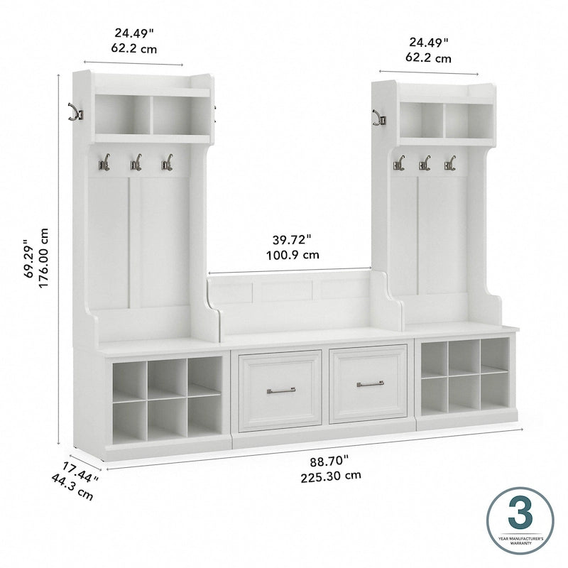 Woodland Hall Trees and Shoe Bench with Doors by Bush Furniture