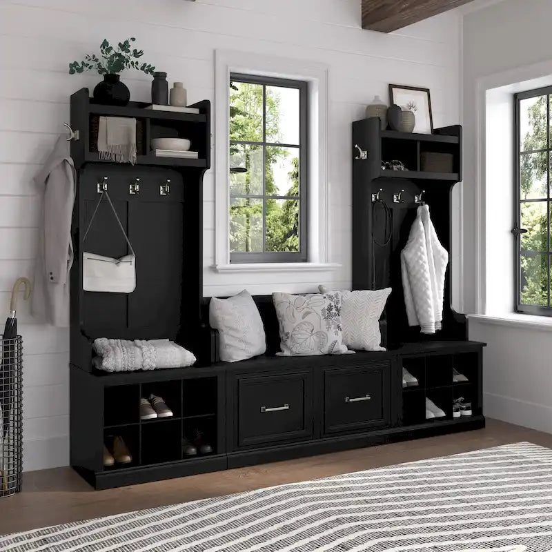 Woodland Hall Trees and Shoe Bench with Doors by Bush Furniture