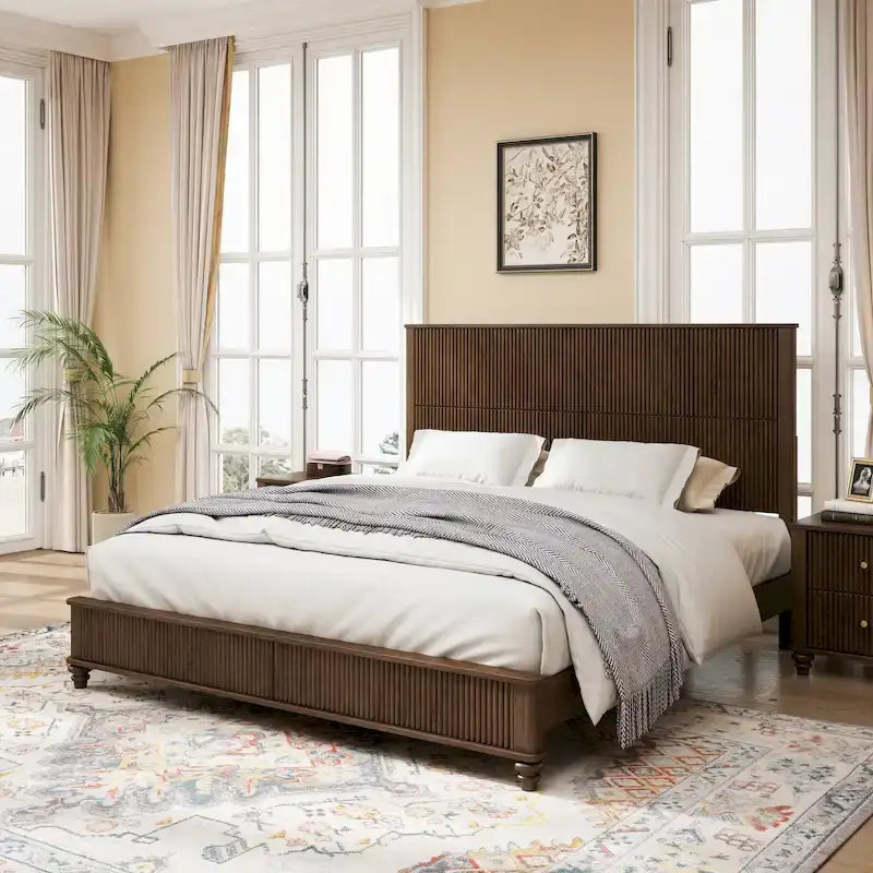 GDFStudio - Harrison Sturdy Solid Wood Bed Frame with Tall Headboard for Elegant Bedrooms