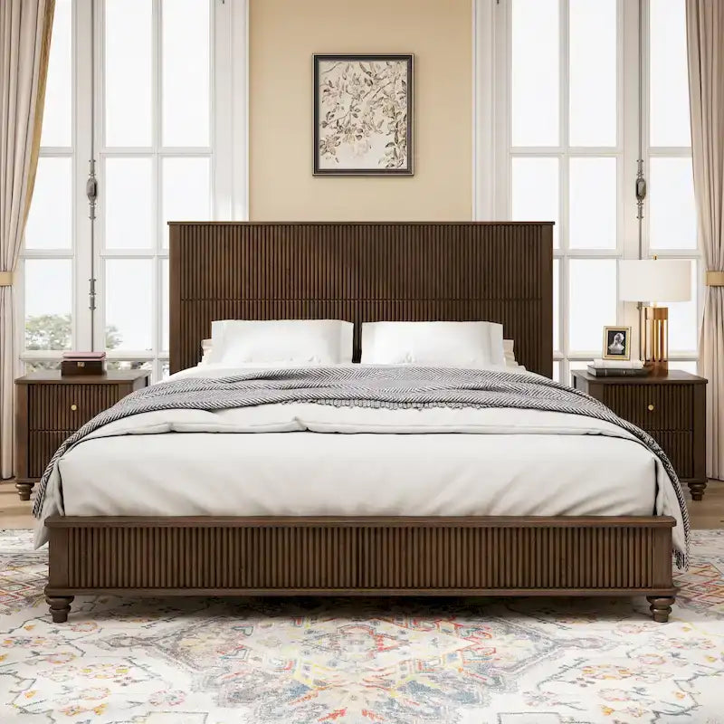 GDFStudio - Harrison Sturdy Solid Wood Bed Frame with Tall Headboard for Elegant Bedrooms