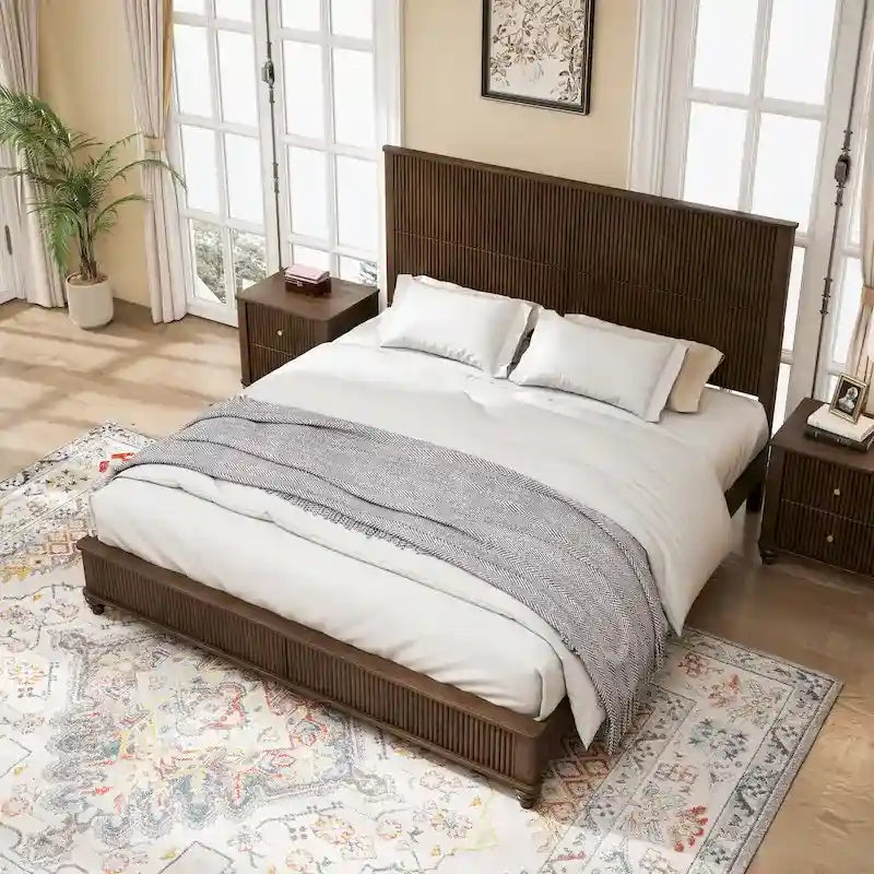 GDFStudio - Harrison Sturdy Solid Wood Bed Frame with Tall Headboard for Elegant Bedrooms