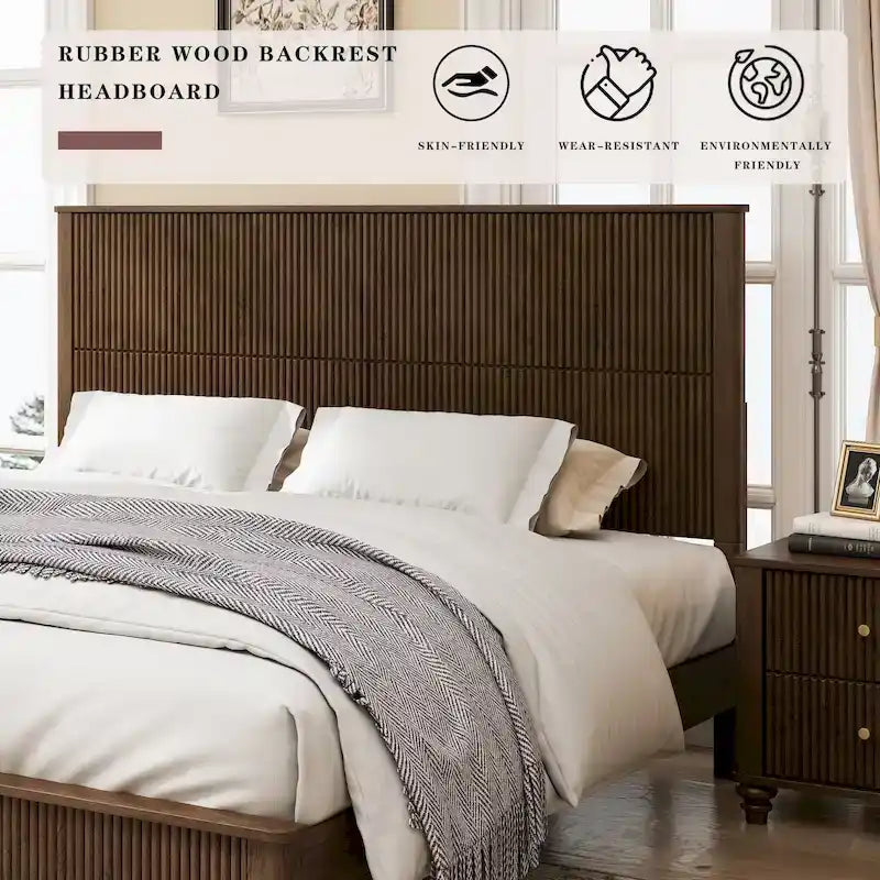 GDFStudio - Harrison Sturdy Solid Wood Bed Frame with Tall Headboard for Elegant Bedrooms