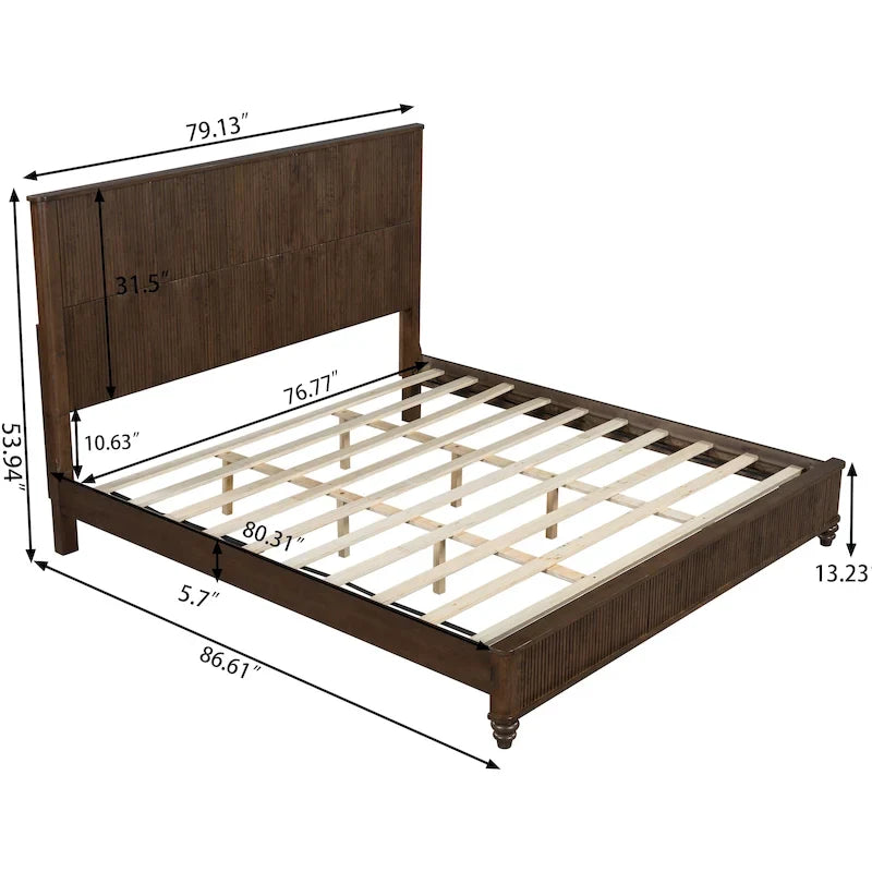 GDFStudio - Harrison Sturdy Solid Wood Bed Frame with Tall Headboard for Elegant Bedrooms