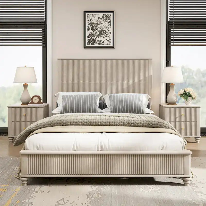 GDFStudio - Harrison Sturdy Solid Wood Bed Frame with Tall Headboard for Elegant Bedrooms