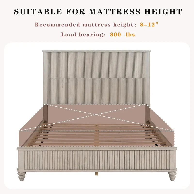 GDFStudio - Harrison Sturdy Solid Wood Bed Frame with Tall Headboard for Elegant Bedrooms