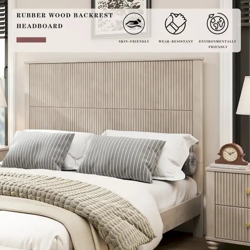 GDFStudio - Harrison Sturdy Solid Wood Bed Frame with Tall Headboard for Elegant Bedrooms