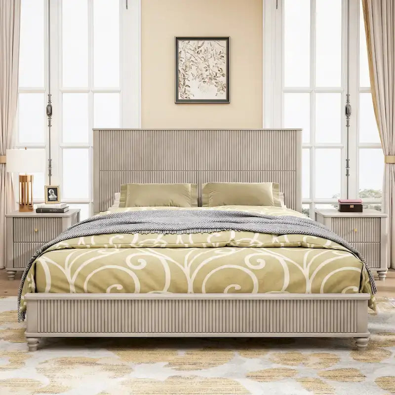 GDFStudio - Harrison Sturdy Solid Wood Bed Frame with Tall Headboard for Elegant Bedrooms