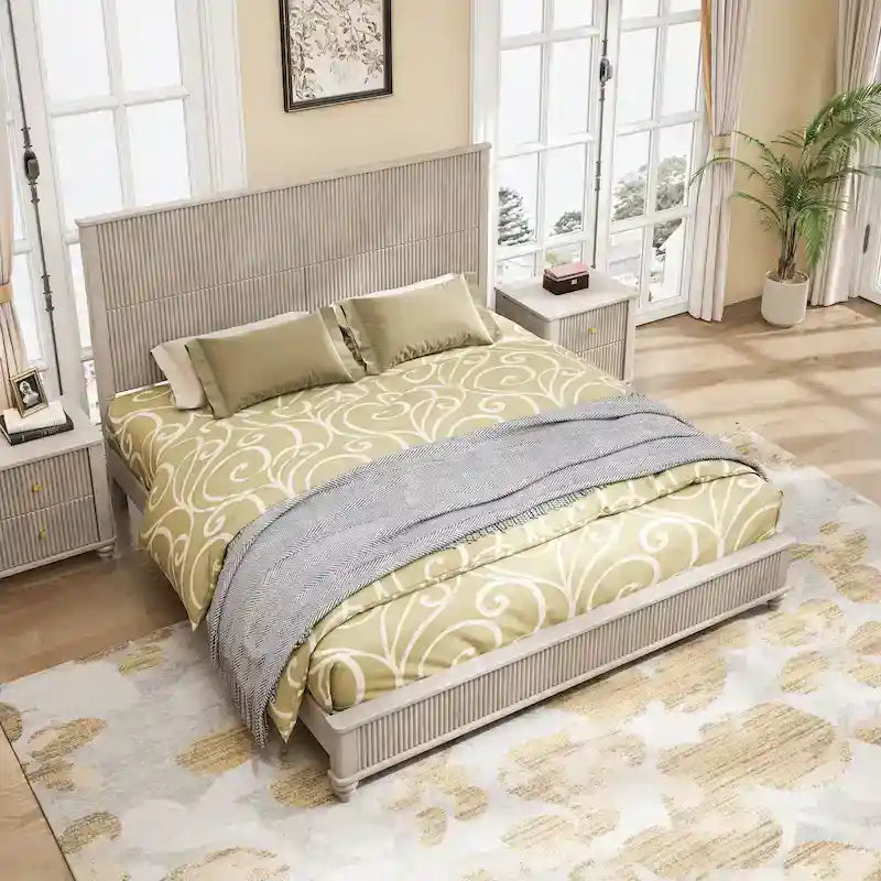 GDFStudio - Harrison Sturdy Solid Wood Bed Frame with Tall Headboard for Elegant Bedrooms