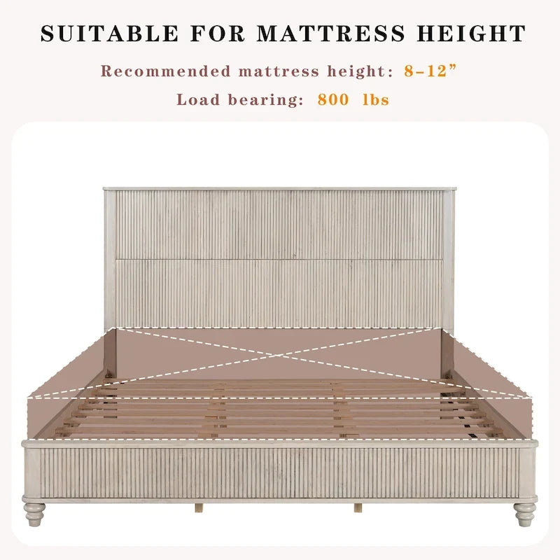 GDFStudio - Harrison Sturdy Solid Wood Bed Frame with Tall Headboard for Elegant Bedrooms