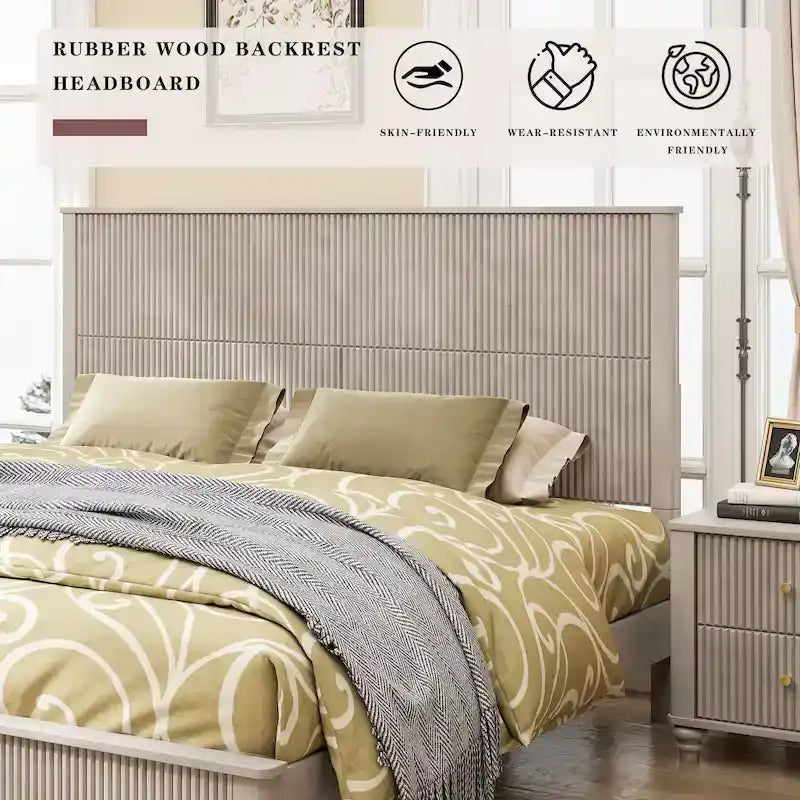 GDFStudio - Harrison Sturdy Solid Wood Bed Frame with Tall Headboard for Elegant Bedrooms