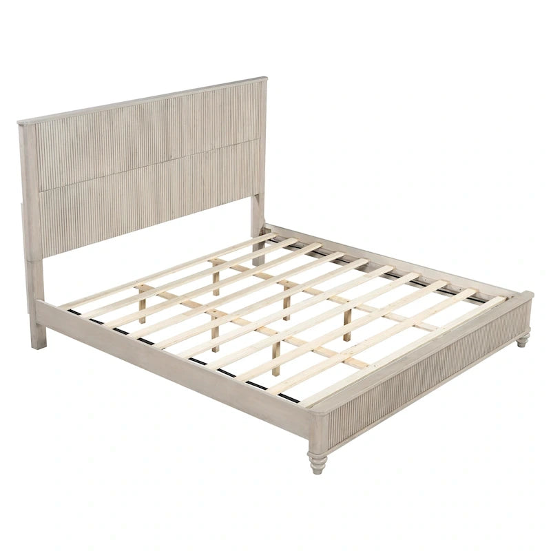 GDFStudio - Harrison Sturdy Solid Wood Bed Frame with Tall Headboard for Elegant Bedrooms