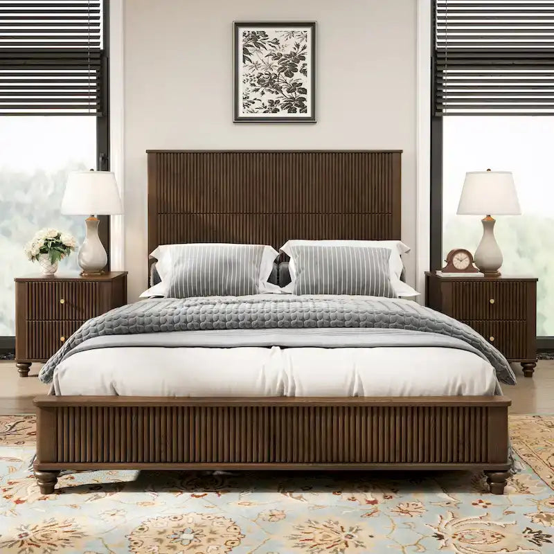 GDFStudio - Harrison Sturdy Solid Wood Bed Frame with Tall Headboard for Elegant Bedrooms
