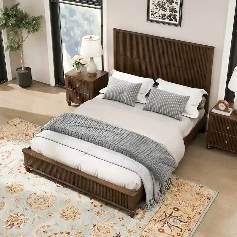 GDFStudio - Harrison Sturdy Solid Wood Bed Frame with Tall Headboard for Elegant Bedrooms