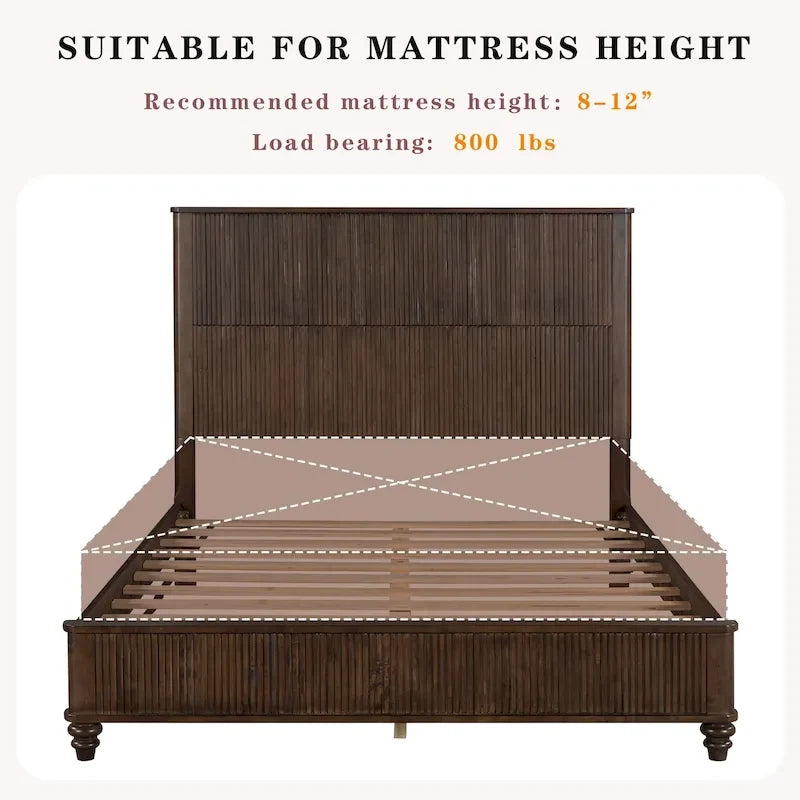 GDFStudio - Harrison Sturdy Solid Wood Bed Frame with Tall Headboard for Elegant Bedrooms