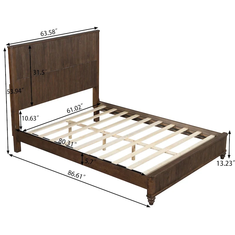 GDFStudio - Harrison Sturdy Solid Wood Bed Frame with Tall Headboard for Elegant Bedrooms