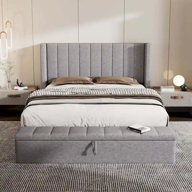 Christopher Knight Home - Queen Upholstered Platform Bed with Headboard and Storage