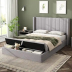 Christopher Knight Home - Queen Upholstered Platform Bed with Headboard and Storage