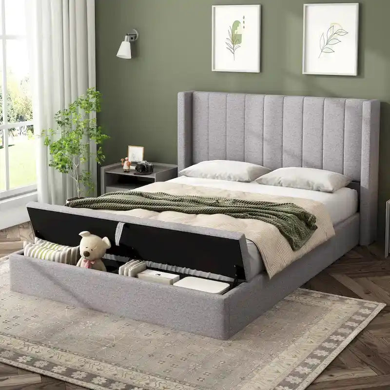 Christopher Knight Home - Queen Upholstered Platform Bed with Headboard and Storage