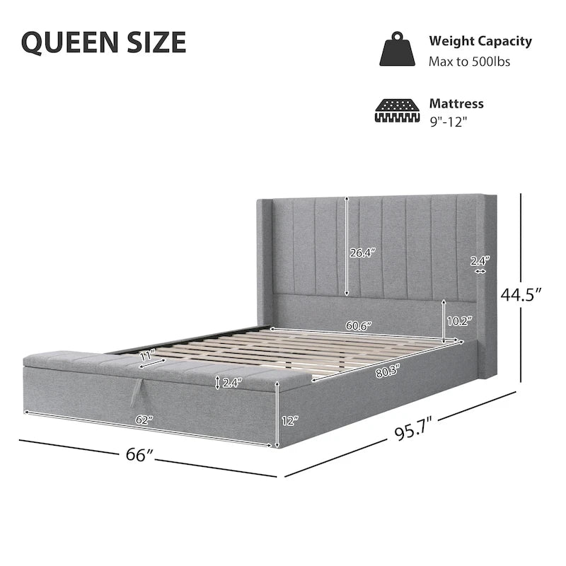 Christopher Knight Home - Queen Upholstered Platform Bed with Headboard and Storage