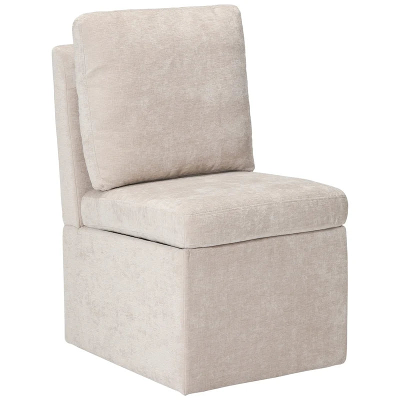 Stansberry Chenille Upholstered Dining Chair with Under Seat Storage and Caster Wheels