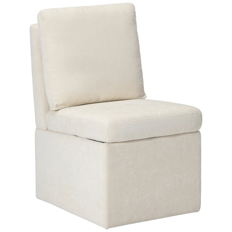 Stansberry Chenille Upholstered Dining Chair with Under Seat Storage and Caster Wheels