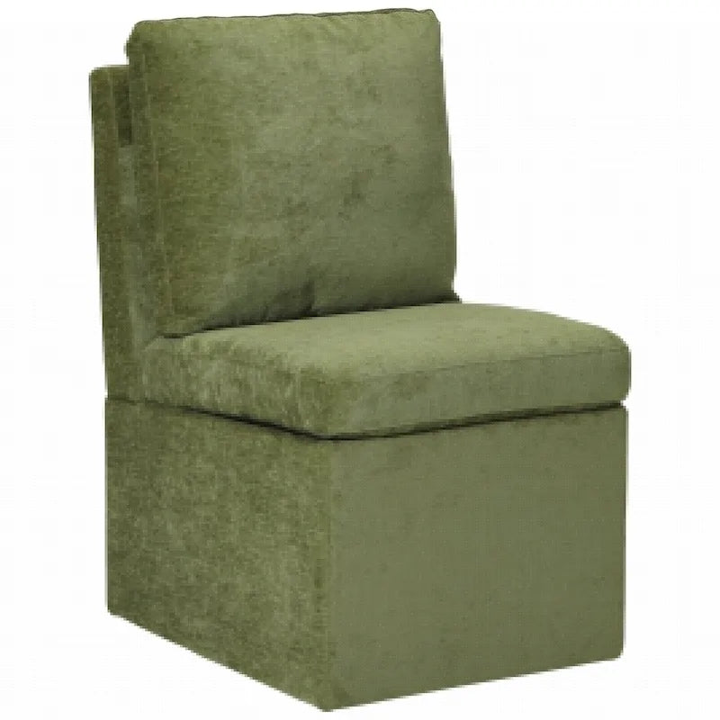 Stansberry Chenille Upholstered Dining Chair with Under Seat Storage and Caster Wheels