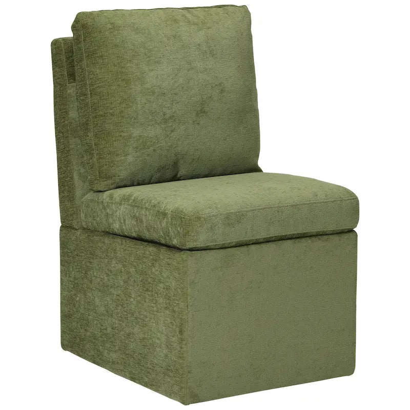 Stansberry Chenille Upholstered Dining Chair with Under Seat Storage and Caster Wheels