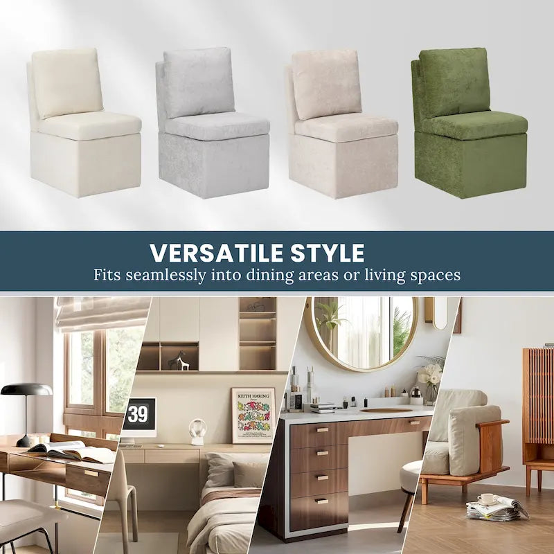 Stansberry Chenille Upholstered Dining Chair with Under Seat Storage and Caster Wheels