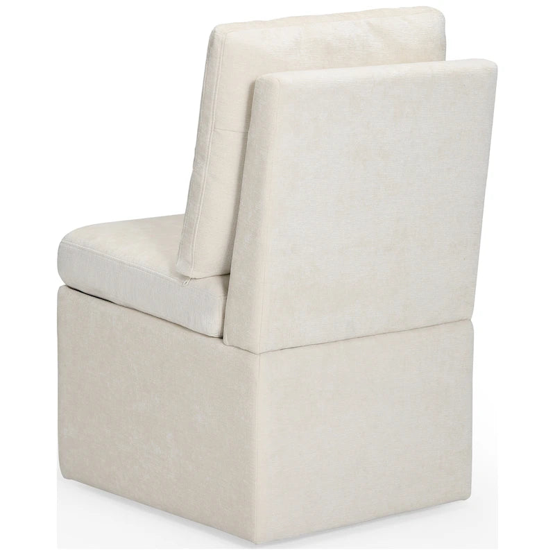 Stansberry Chenille Upholstered Dining Chair with Under Seat Storage and Caster Wheels