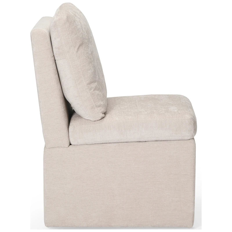 Stansberry Chenille Upholstered Dining Chair with Under Seat Storage and Caster Wheels