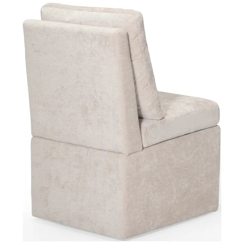 Stansberry Chenille Upholstered Dining Chair with Under Seat Storage and Caster Wheels