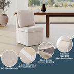 Stansberry Chenille Upholstered Dining Chair with Under Seat Storage and Caster Wheels