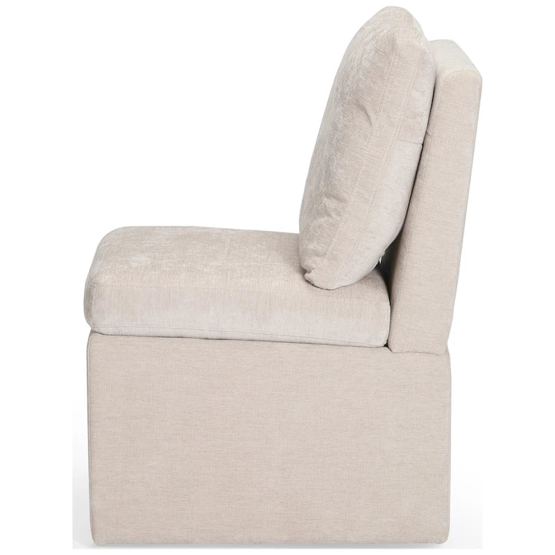 Stansberry Chenille Upholstered Dining Chair with Under Seat Storage and Caster Wheels