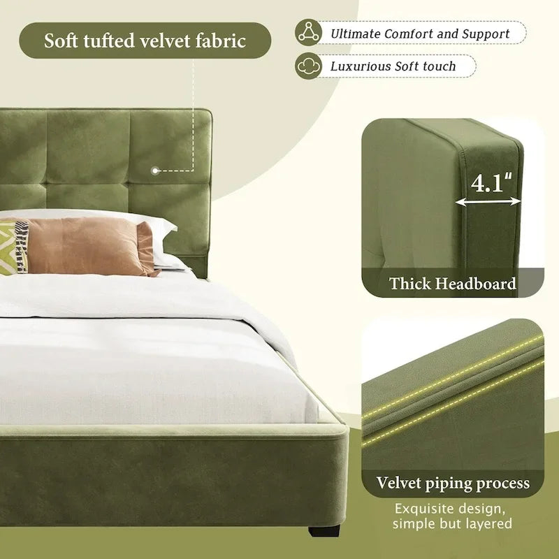 King Size Velvet Bed Frames Upholstered Platform Bed