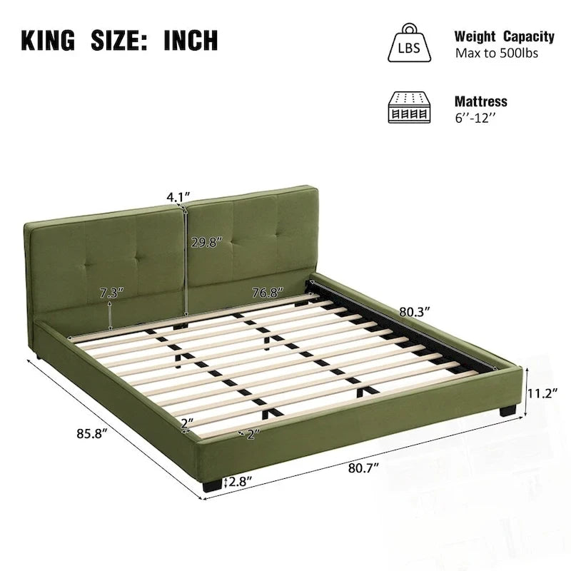 King Size Velvet Bed Frames Upholstered Platform Bed