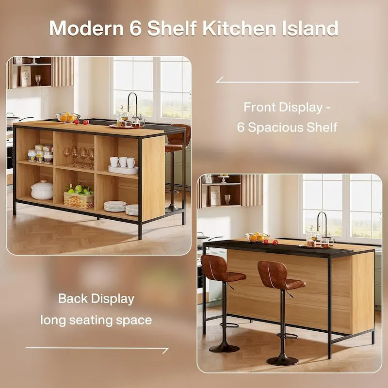 Kitchen Island with 6 Cube Storage for Kitchen Dining Room