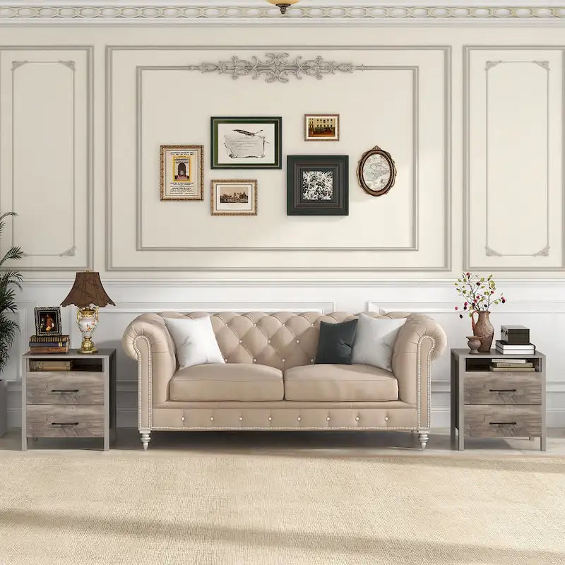 Gymax Nightstand w/ 2 Drawers Farmhouse Bed Side Table w/ Open Storage