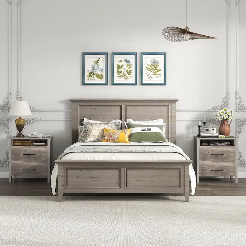 Gymax Nightstand w/ 2 Drawers Farmhouse Bed Side Table w/ Open Storage