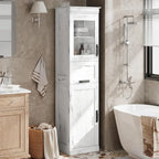 Tall Bathroom Cabinet, Freestanding Storage Cabinet with Glass Doors