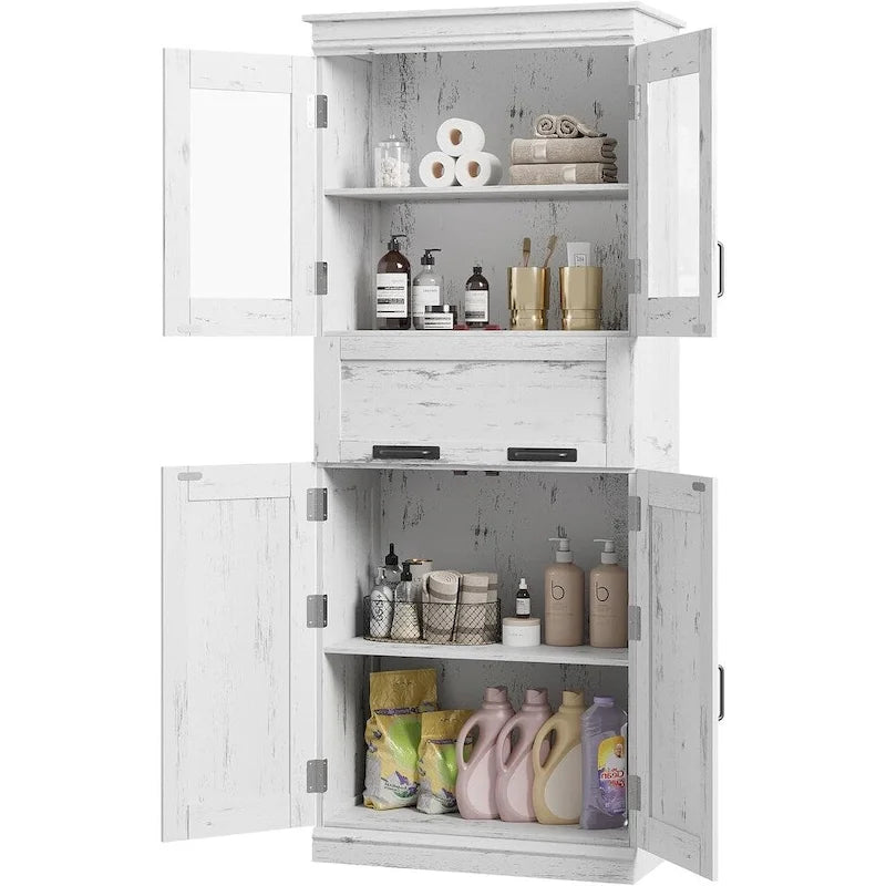 Tall Bathroom Cabinet, Freestanding Storage Cabinet with Glass Doors
