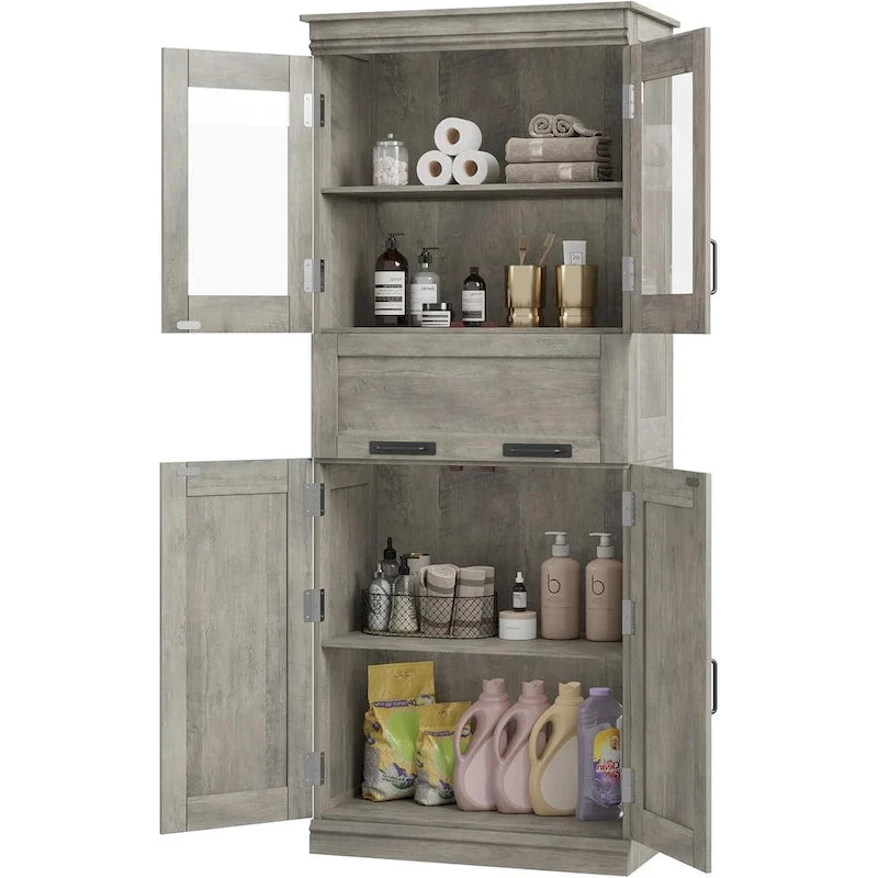 Tall Bathroom Cabinet, Freestanding Storage Cabinet with Glass Doors