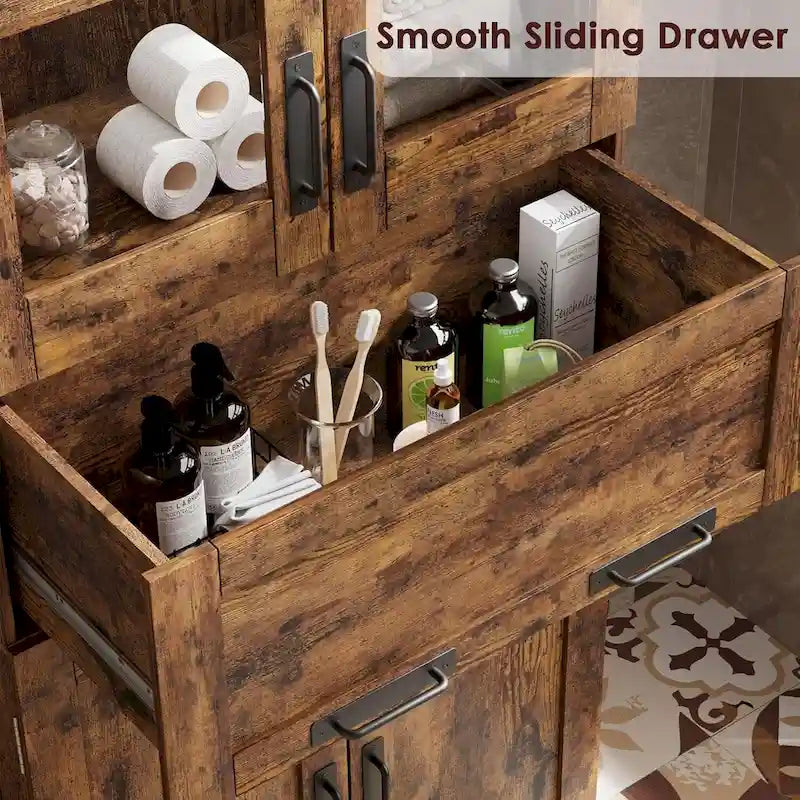 Tall Bathroom Cabinet, Freestanding Storage Cabinet with Glass Doors