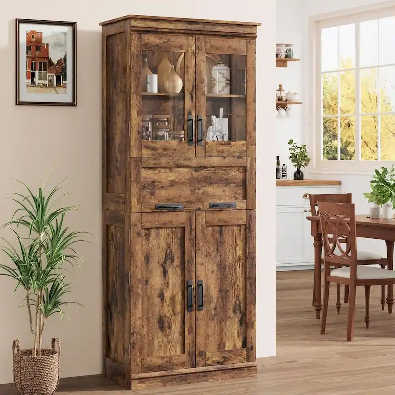 Tall Bathroom Cabinet, Freestanding Storage Cabinet with Glass Doors