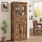 Tall Bathroom Cabinet, Freestanding Storage Cabinet with Glass Doors