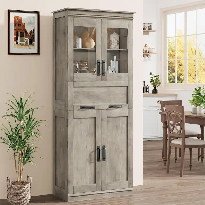 Tall Bathroom Cabinet, Freestanding Storage Cabinet with Glass Doors