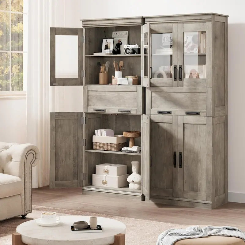 Tall Bathroom Cabinet, Freestanding Storage Cabinet with Glass Doors