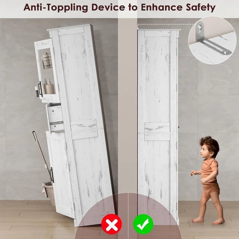 Tall Bathroom Cabinet, Freestanding Storage Cabinet with Glass Doors