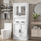 Tall Bathroom Cabinet, Freestanding Storage Cabinet with Glass Doors